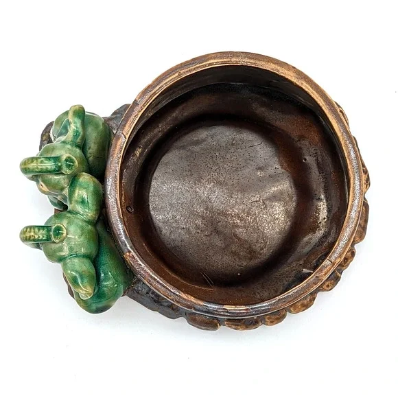 Vintage Majolica Lucky Elephant Planter Two Green Elephants Trunks Up China - Picture 11 of 12